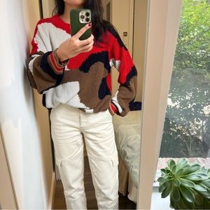 Hugo Boss 100% Italian cotton colorful printed crewneck sweater